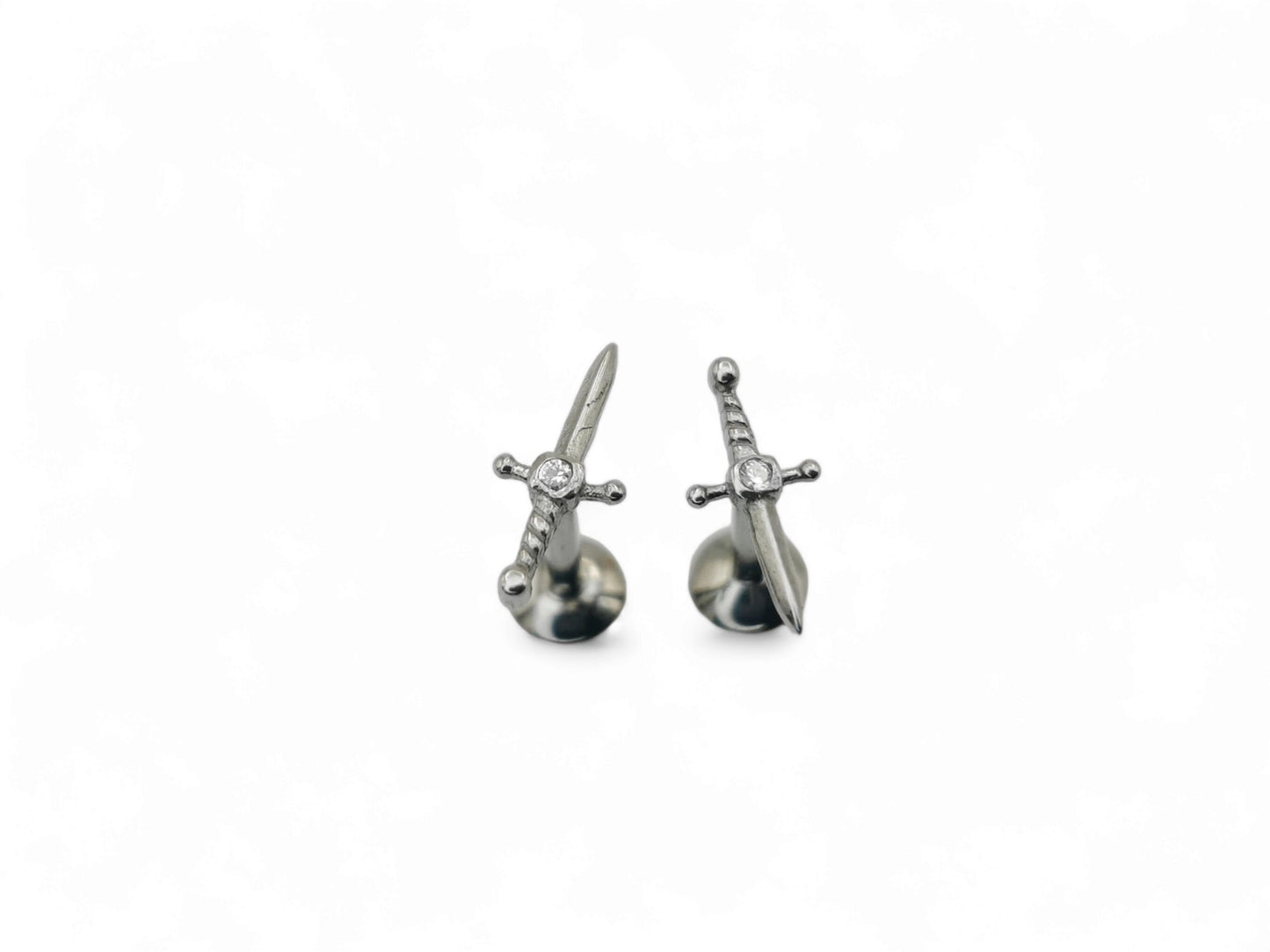 Titanium jewelled dagger stud, 1.2mm/16g, 6mm-7mm length