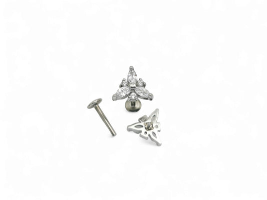 Surgical steel jewelled marquise cluster, 1.2mm/16g, 6mm-8mm length