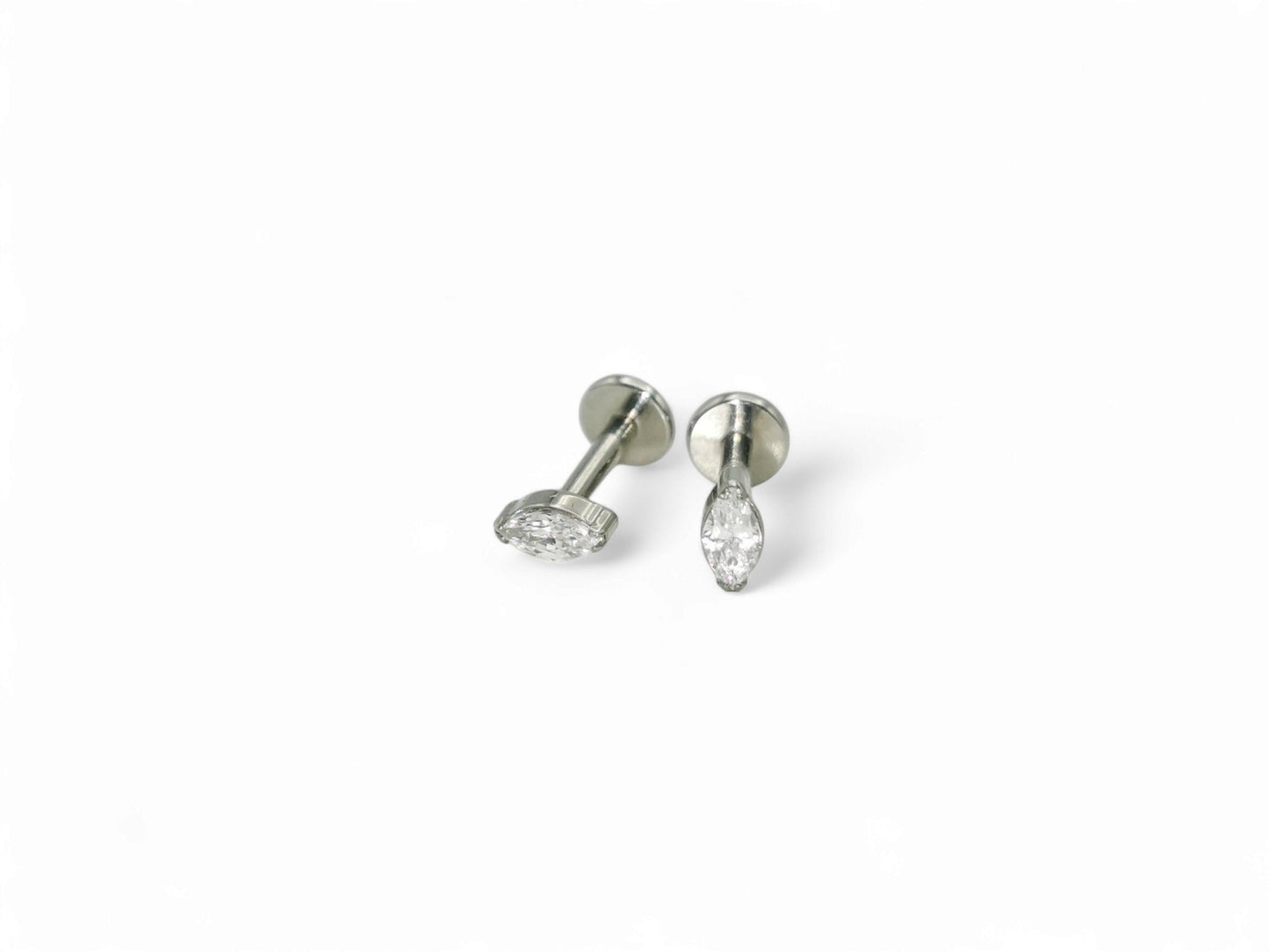 Titanium threadless jewelled marquise stud 1.2mm/16g, 6mm-9mm length