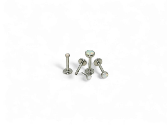 Titanium threadless jewelled stud 1.2mm/16g, 6mm-9mm length