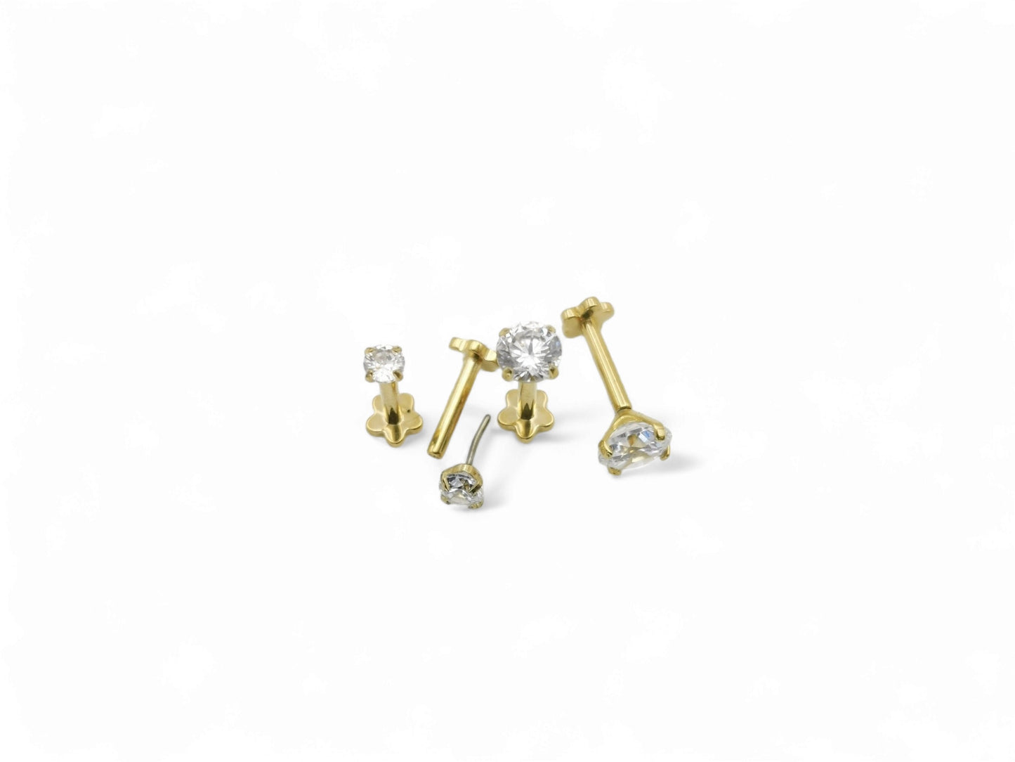 Titanium gold threadless jewelled stud, 1.2mm/16g, 6mm-9mm length