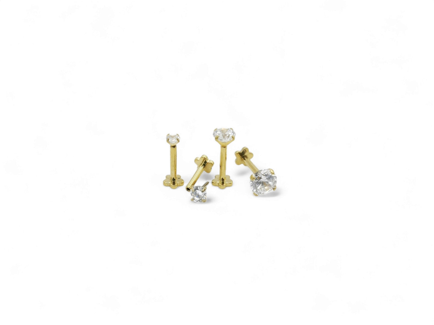 Titanium gold threadless jewelled stud, 1.2mm/16g, 6mm-9mm length