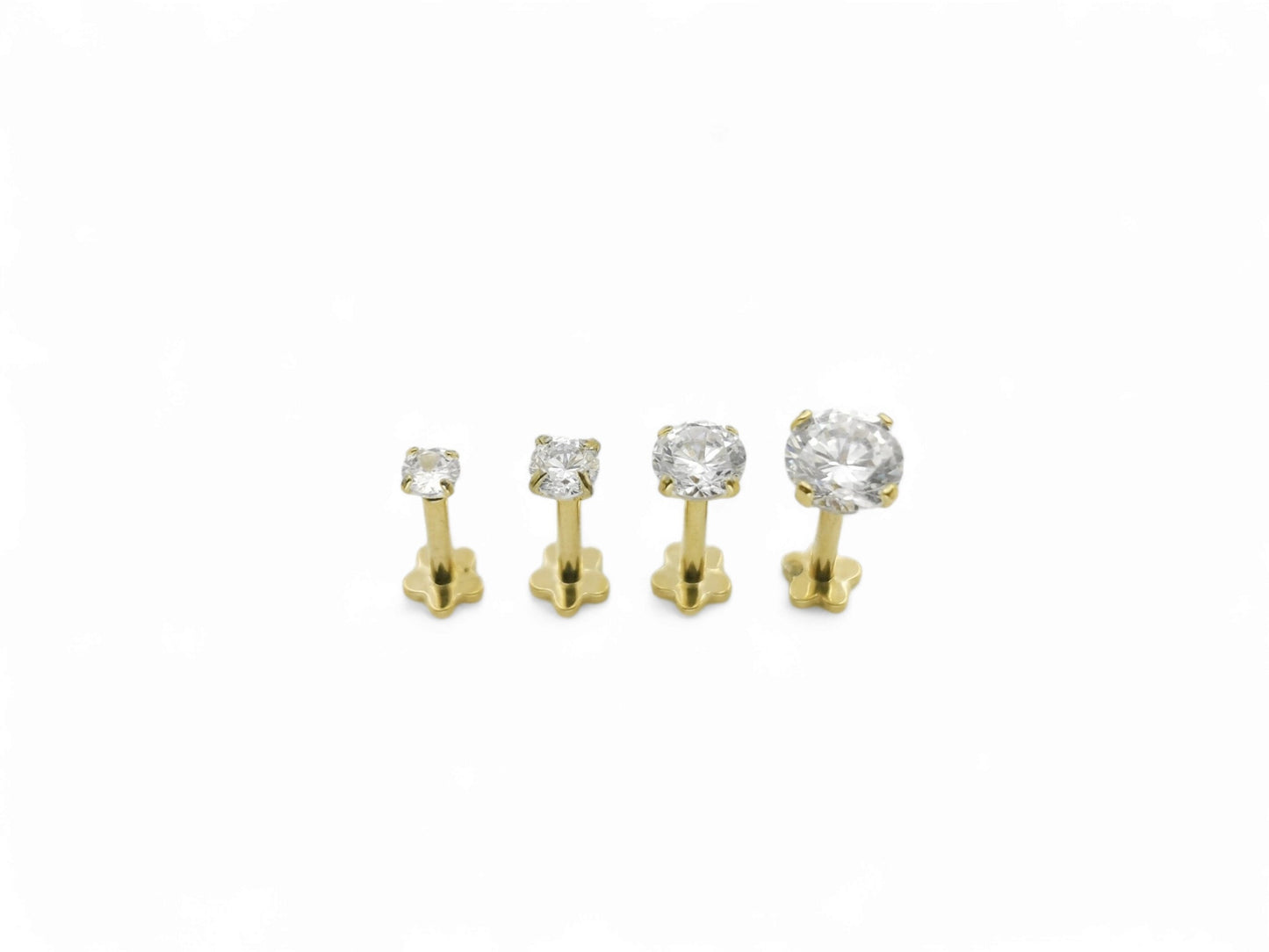 Titanium gold threadless jewelled stud, 1.2mm/16g, 6mm-9mm length