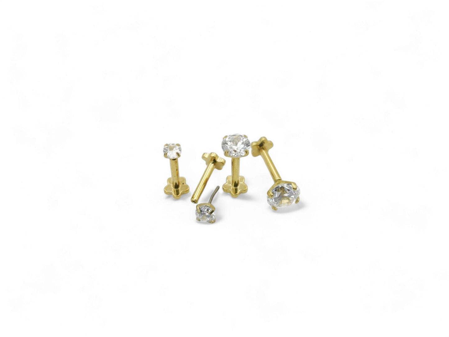 Titanium gold threadless jewelled stud, 1.2mm/16g, 6mm-9mm length