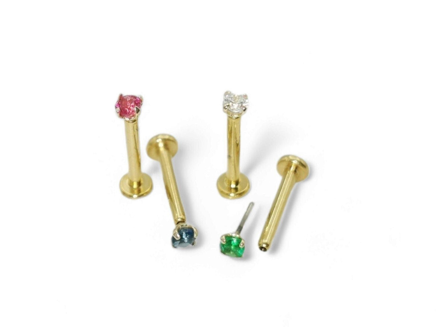 14ct gold jewelled push fit stud, 1.2mm/16g, 6mm-8mm length