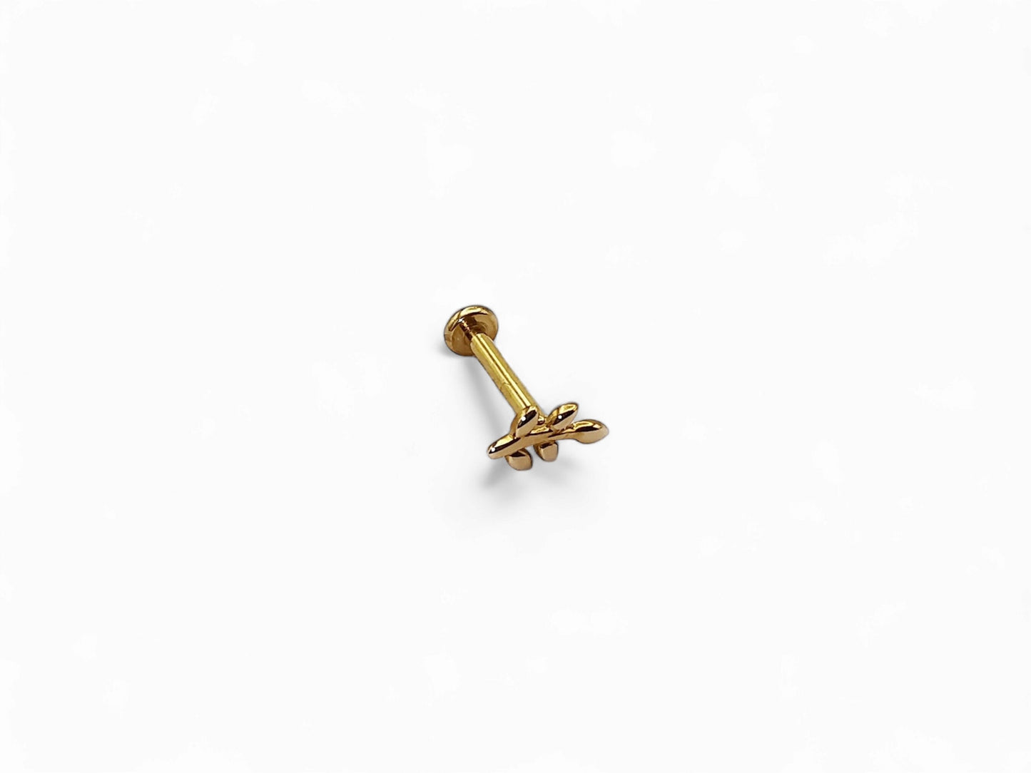 14ct gold push fit leaf stud, 1.2mm/16g, 6mm-8mm length