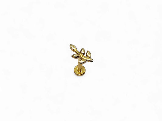 14ct gold push fit leaf stud, 1.2mm/16g, 6mm-8mm length