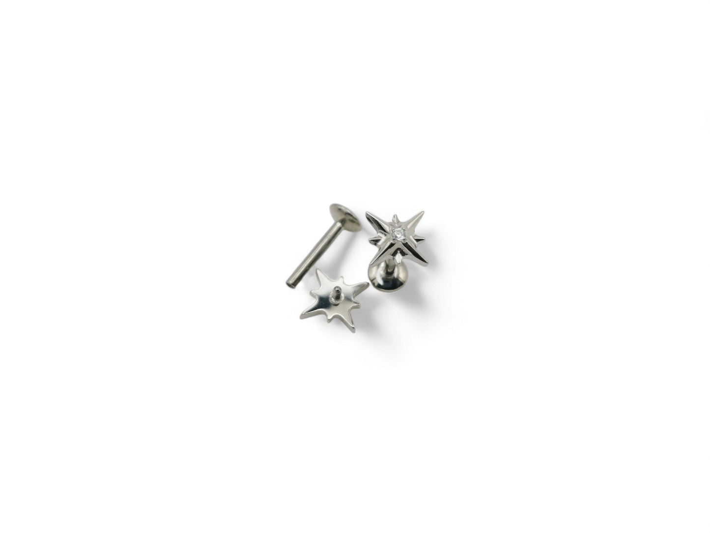 Titanium jewelled star threaded stud, 1.2mm/16g, 6mm-8mm length