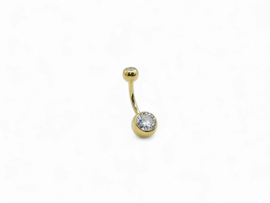 Gold titanium double jewelled navel bar, 1.6mm/14g, 10mm length