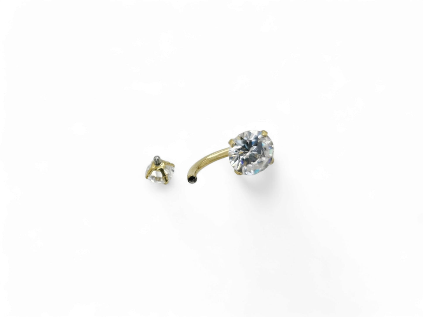 Gold titanium jewelled claw set navel bar for 1.6mm/14g, 10mm length