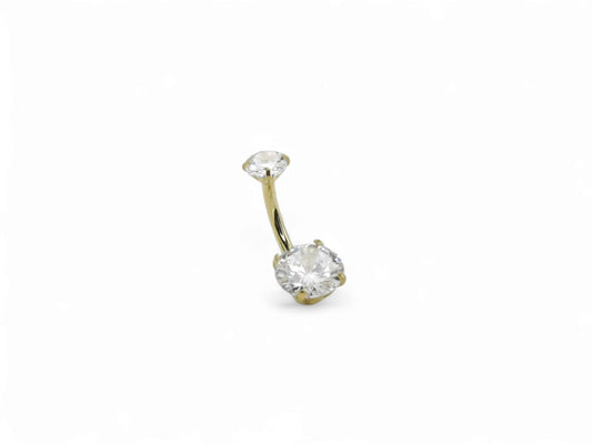 Gold titanium jewelled claw set navel bar for 1.6mm/14g, 10mm length