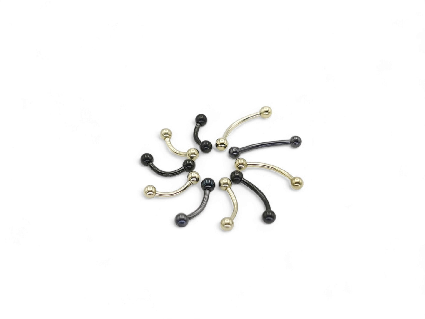 Black or gold titanium curved barbell, 1.2mm/16g, 6m-12mm length